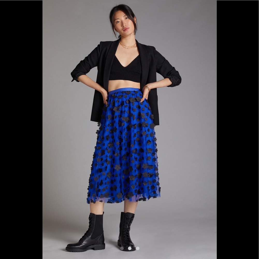 ANTHROPOLOGIE NWT MAEVE FLORAL TULLE MIDI SKIRT